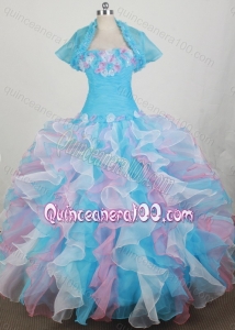 2014 Romantic Ball Gown Strapless Ruffles Appliques Quinceanera Dresses