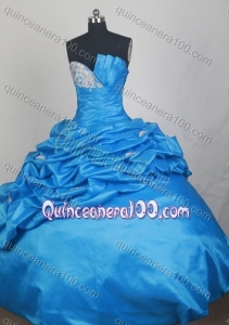 Blue Exquisite Appliques and Beading Strapless Quinceanera Dresses with Pick-ups