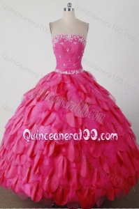 Beautiful Beading and Appliques Ball Gown Strapless Hot Pink Quinceanera Dresses