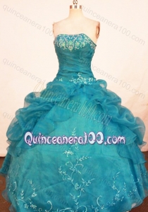 Beautiful Strapless Turquoise Quinceanera Dresses with Embroidery and Beading