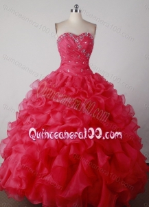 Brand New Ball Gown Sweetheart Beading and Ruffles Quincenera Dresses in Red