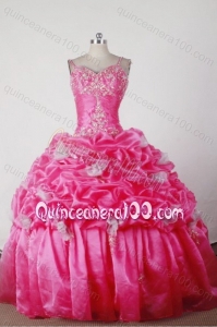 Elegant Ball Gown Spaghetti Straps Beading and Appliques Quinceanera Dresses in Hot Pink