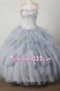 Elegant Beading and Appliques Ball Gown Sweetheart Silver Quinceanera Dresses