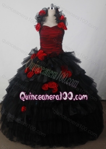 Fashionable Hand Made Flowers Ball Gown Halter Black Quinceanera Dresses