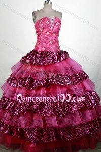 Inexpensive Zebre Appliques and Ruffle Layers Quinceanera Dress in Hot Pink