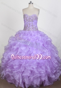 Lilac Beading and Ruffles Sweetheart Ball Gown Quinceanera Dresses