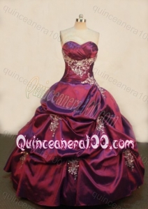 Luxurious Ball Gown Sweetheart Appliques and Pick-ups Burgundy Quinceanera Dresses