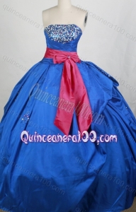 Popular Blue Ball gown Sash Beading Strapless Quinceanera Dresses