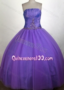 Strapless Appliques with Beadings Quinceanera Dresses in Purple