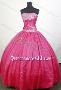Strapless Ball Gown Appliques with Beading Hot Pink Quinceanera Dresses