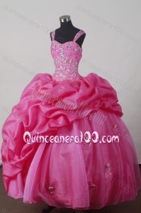 Sweet Ball Gown Beading and Pick-ups Straps Hot Pink Quinceanera Dresses