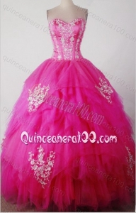 Sweet Hot Pink Ball Gown Sweetheart Beading and Appliques Quinceanera Dresses