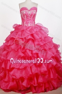 Hot Pink Sweetheart Ball Gown Appliques with Beading Quinceanera Dresses