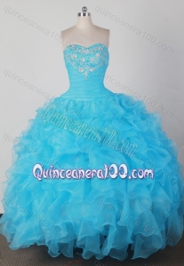 Brand New Beaded Decorate Bodice Ball Gown Sweetheart Aqua Blue Quinceanera Dresses