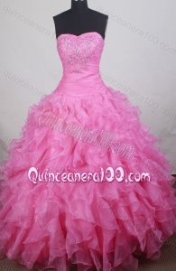 Gorgeous Beaded Decorate Ball gown Sweetheart Quinceanera Dresses in Rose Pink