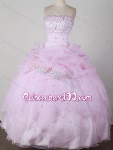 Sweet Baby Pink Ball Gown Strapless Beaded Decorate Quinceanera Dresses