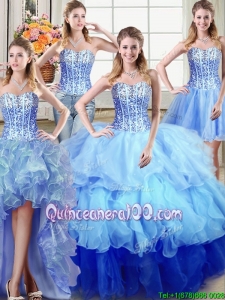 Exclusive Sequined and Ruffled Multi Color Detachable Quinceanera Dress in Organza
