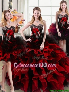 Exquisite Handcrafted Flowers Two Tone Detachable Quinceanera Dresses with Beading and Ruffles
