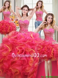Inexpensive Sweetheart Beaded and Ruffled Two Tone Detachable Quinceanera Dress in Organza