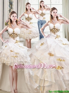 Discount Sweetheart Organza White Removable Quinceanera Dresses with Beading and Ruffles