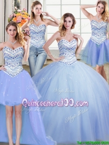 Romantic Ball Gown Beaded Bodice Removable Quinceanera Dresses in Light Blue