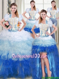 Lovely Sweetheart Brush Train Multi Color Detachable Quinceanera Dress with Beading and Ruffles