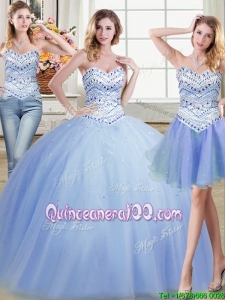 Wonderful Light Blue Sweetheart Tulle Detachable Quinceanera Dresses with Beading