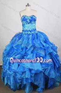 Exquisite Ball Gown Sweetheart Blue Quinceanera Dress with Appliques and Ruffles