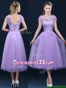New Style Cap Sleeves Lavender Dama Dress with Lace and Appliques
