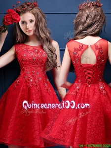 Classical Scoop Red Dama Dress with Appliques and Beading
