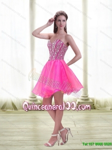 Discount A Line Beading 2015 Dama Dressess in Hot Pink