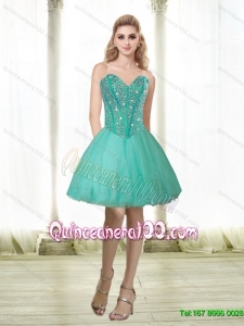 Elegant 2015 Beading and Appliques Sweetheart Dama Dresses for Quinceanera in Turquoise