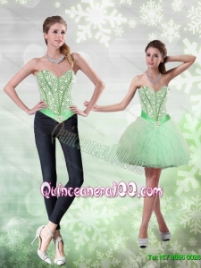 Romantic Beading and Ruffles Apple Green Dama Dresses for Quinceanera for 2015