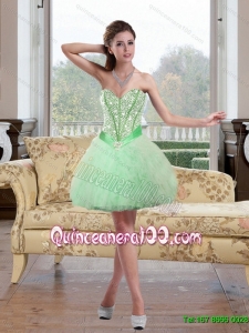 2015 Discount Beading and Ruffles Dama Dresses in Apple Green