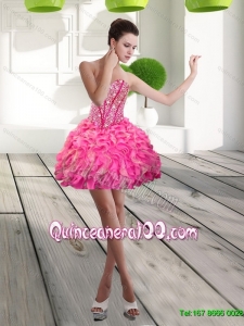 Discount Mini Length Sweetheart Beading and Ruffles Dama Dresses for 2015