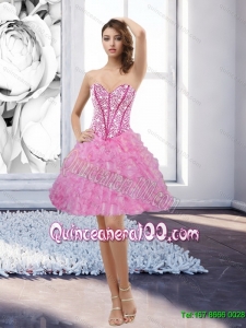 Discount Rose Pink Sweetheart 2015 Dama Dresses with Beading and Ruffles