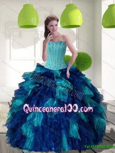 2015 Trendy Multi Color Quinceanera Dress with Beading and Ruffles