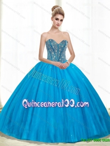 2015 Trendy Sweetheart Ball Gown Beading Quinceanera Dresses in Teal
