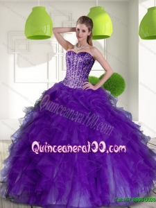 Luxurious Beading and Ruffles Sweetheart 2015 Quinceanera Dresses in Purple