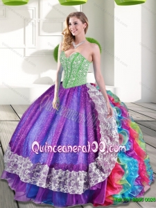 Sweetheart Beading and Ruffles 2015 Luxurious Quinceanera Dresses in Multi Color