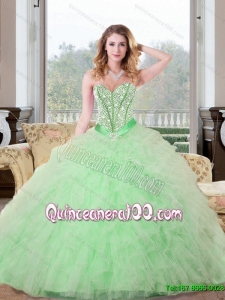 Trendy Beading and Ruffles Sweetheart 2015 Quinceanera Dresses in Apple Green