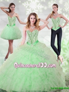 2015 Plus Size Beading and Ruffles Sweetheart Quinceanera Gown in Apple Green