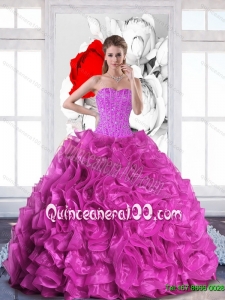 2015 Plus Size Sweetheart Quinceanera Gowns with Beading and Ruffles