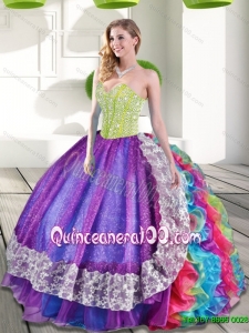 Plus Size Multi Color Sweetheart Beading and Ruffles 2015 Quinceanera Gowns
