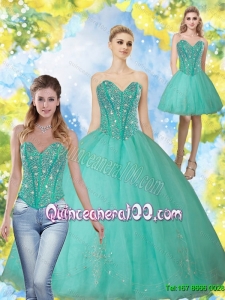 2015 Fashionable Beading and Appliques Turquoise Sweetheart Sweet 16 Dresses