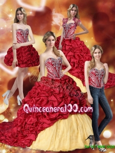New Arrival Embroidery Wine Red and Yellow Quinceanera Dresses