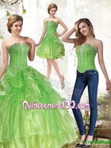 New Arrival Lime Green Quince Dresses with Beading and Ruffles