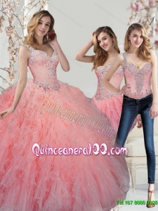 Trendy Beading and Ruffles Watermelon Quinceanera Dresses