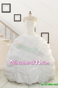 Wholesale and Puffy White Beading Quinceanera Dresses for 2015