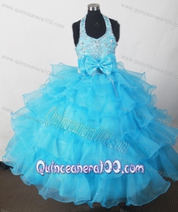 2013 Perfect Baby Blue Beading Little Girl Pageant Dresses With Bowknot and Ruffled Layers
